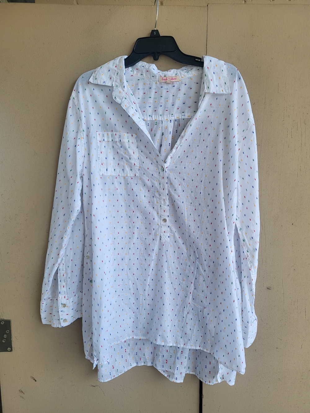fresh produce White Cotton Tunic with Multicolor Dot Accents